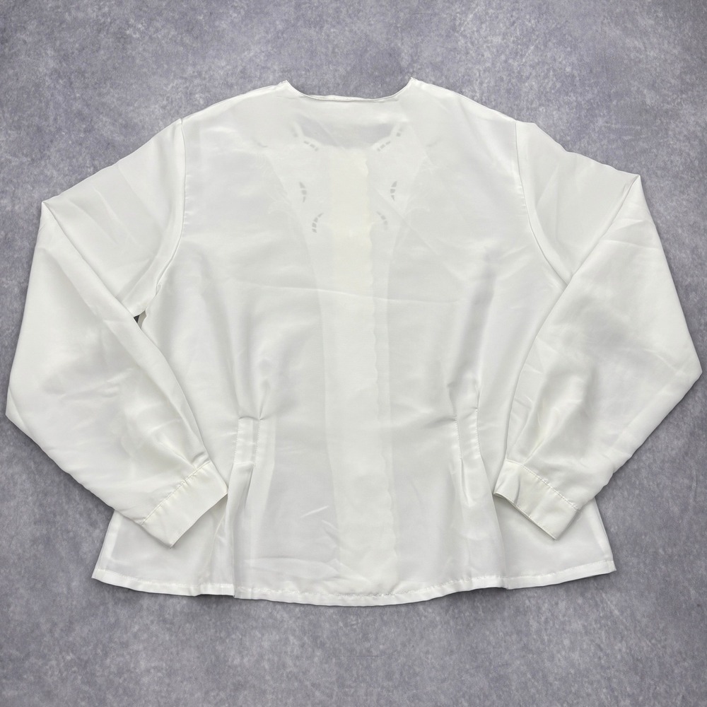 Vintage Mikado Blouse Womens 10P White Cutwork Embroidered Button Front Peplum - Picture 2 of 6